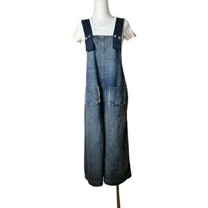 👖 L，extra wide leg wash denim overalls